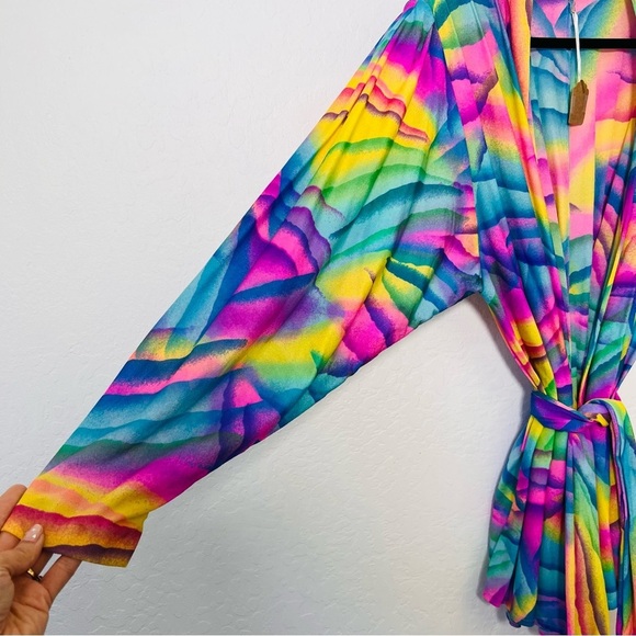 Stunning Vintage LISA FRANK VIBES 1980s Rainbow 🌈 Robe Medium - Picture 4 of 15